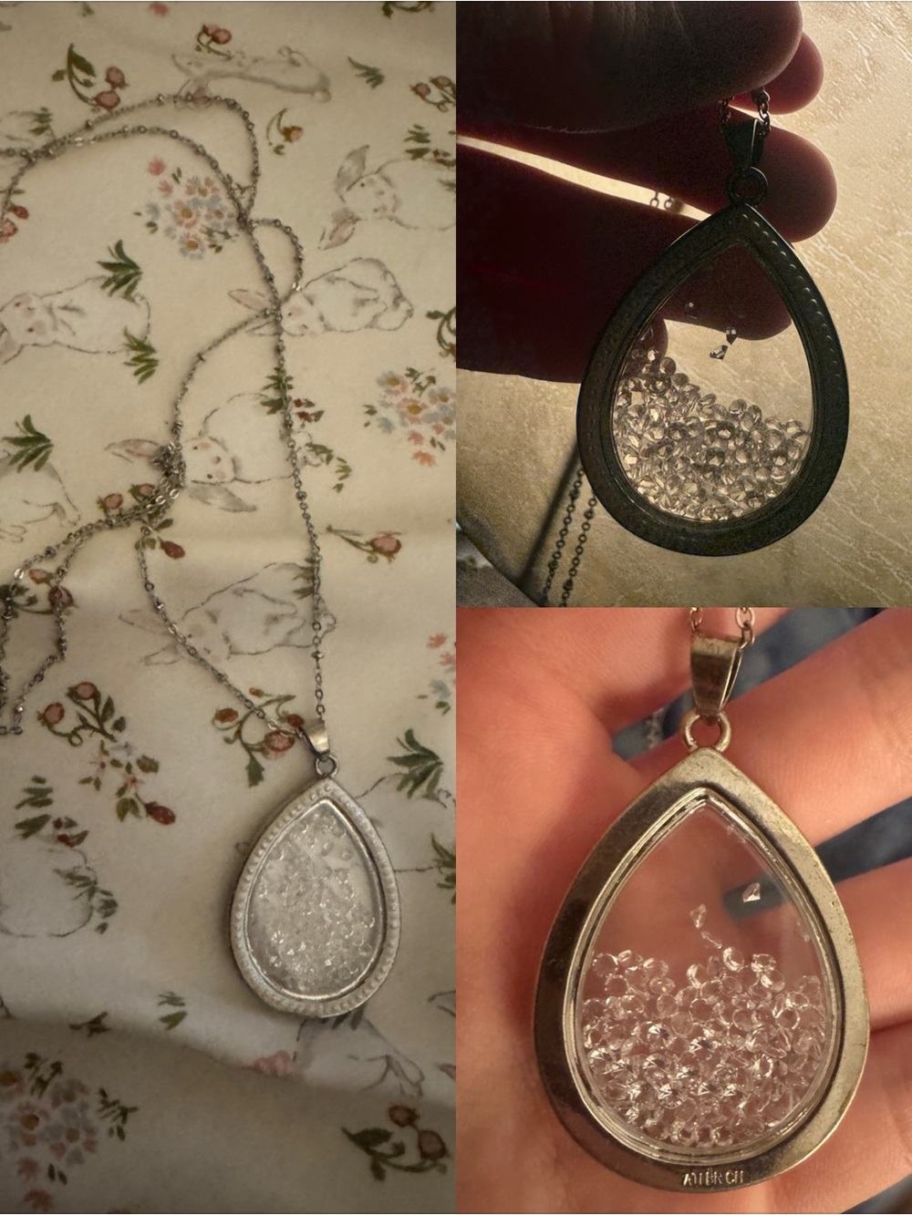 silver necklace with clear glass